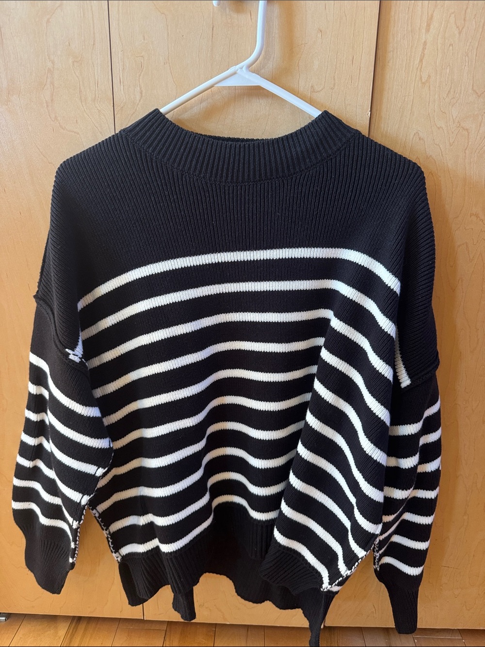 Zenana Outfitters Black and White Striped Crewneck Sweater